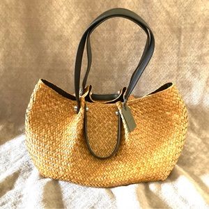 All Saints Women's Allington Straw Tote Bag Natural Tethered Zip Pouch NWT